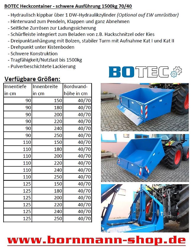 Botec Heckcontainer 1500kg HC200-110-70-40-1500kg hydraulisch