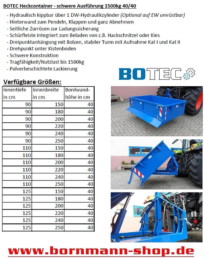 Botec Heckcontainer 1500kg HC200-110-70-40-1500kg hydraulisch